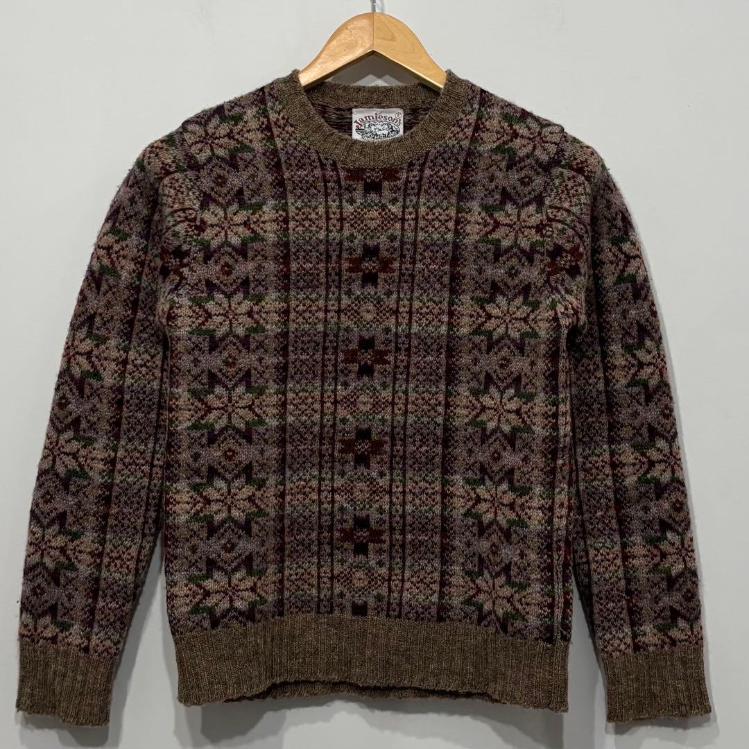 美品 ジャミーソンズ フェアアイル 幾何学 クルーネック ニット セーター S