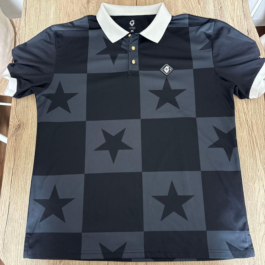 V12 ゴルフ　ポロシャツ　スター星　黒　灰色　XL