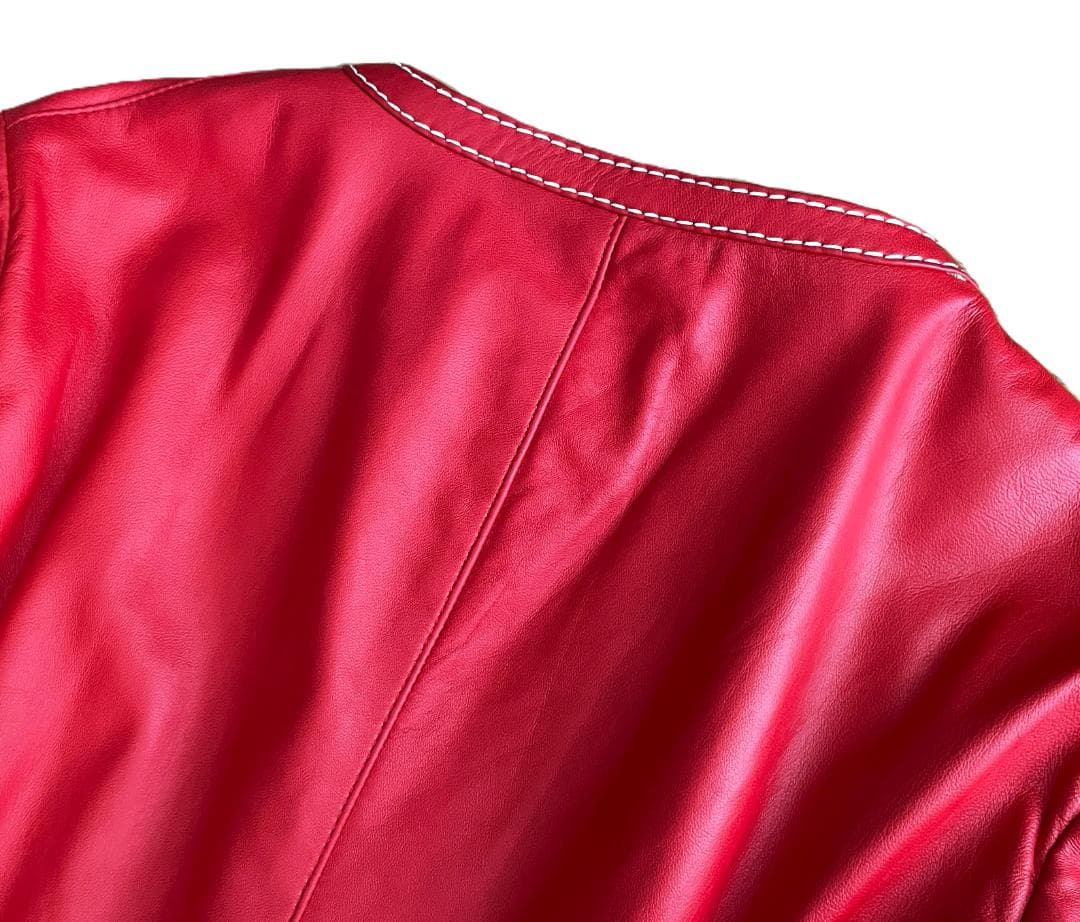 極美品 エンポリオアルマーニ 羊革 ラムレザー ライダース ジャケット 42 赤