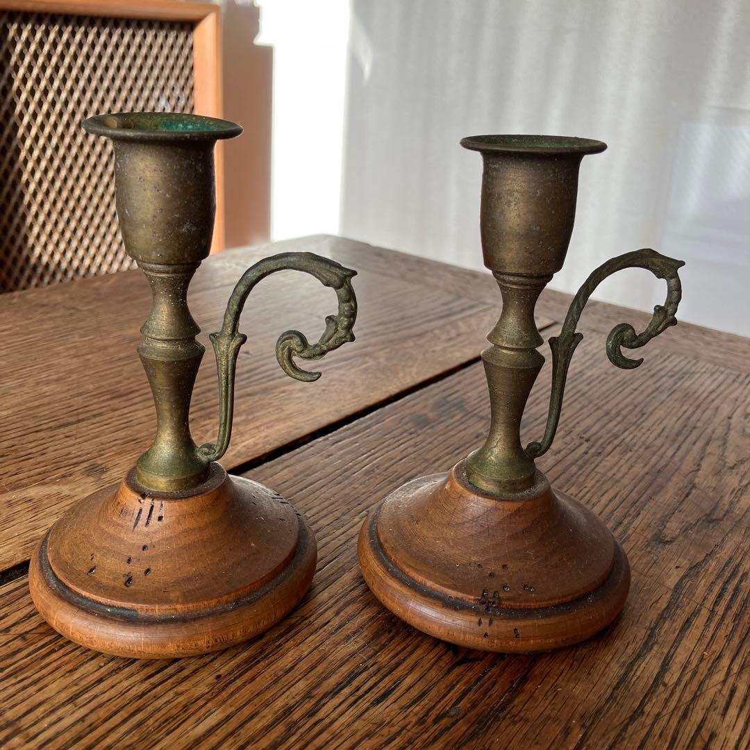 真鍮と木製のキャンドルホルダー2個セット