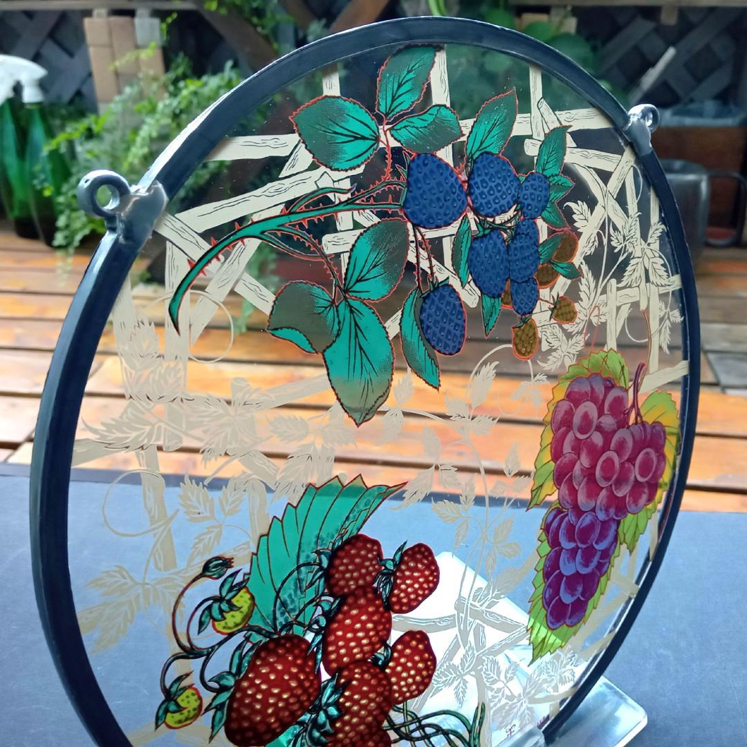 大判アメリカ ステンドグラス Berries＆Grapes グラスマスターズ社c