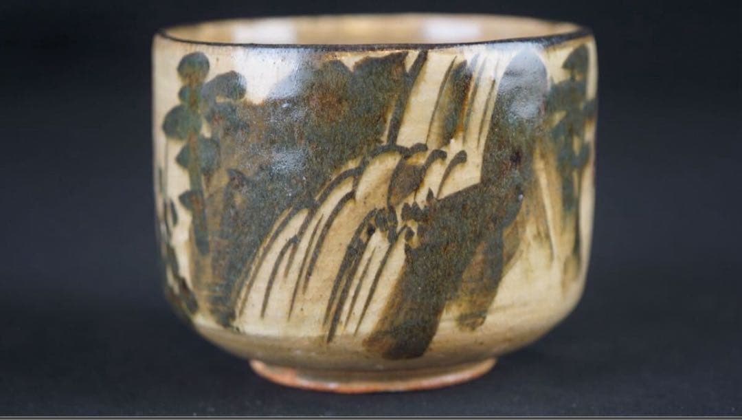 美濃乾山窯 初代 水野秋艸 作 乾山省銘 山水画賛 茶碗 共箱 共布 茶道具