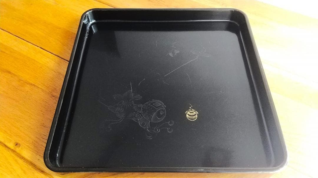 大正14年　『漆器黒膳』10枚セット　木箱入り　打ち出の小槌柄　1925年