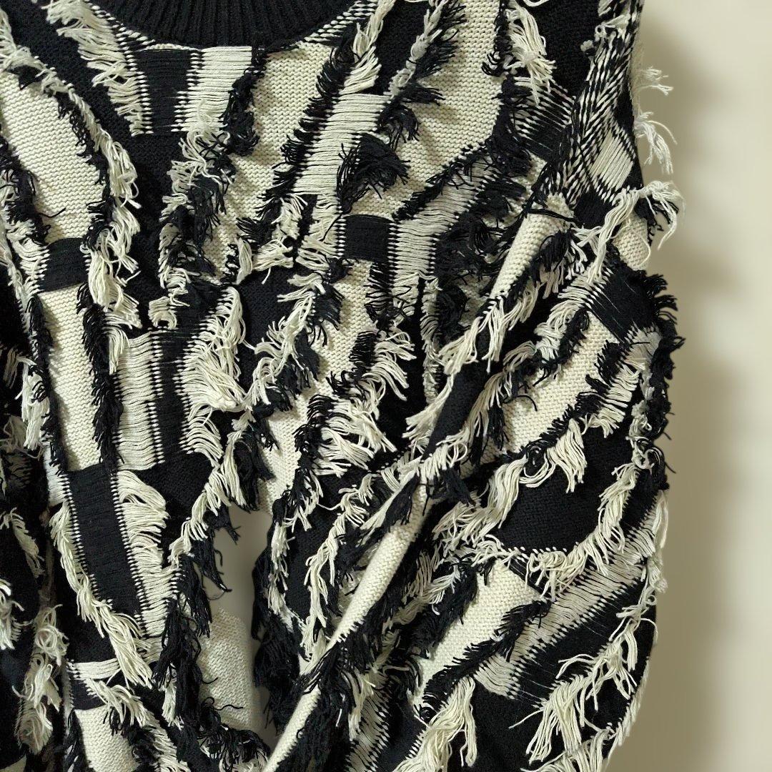 美品✨MAISON SPECIAL★オーバーサイズ/フリンジ/立体ゼブラ/ニット