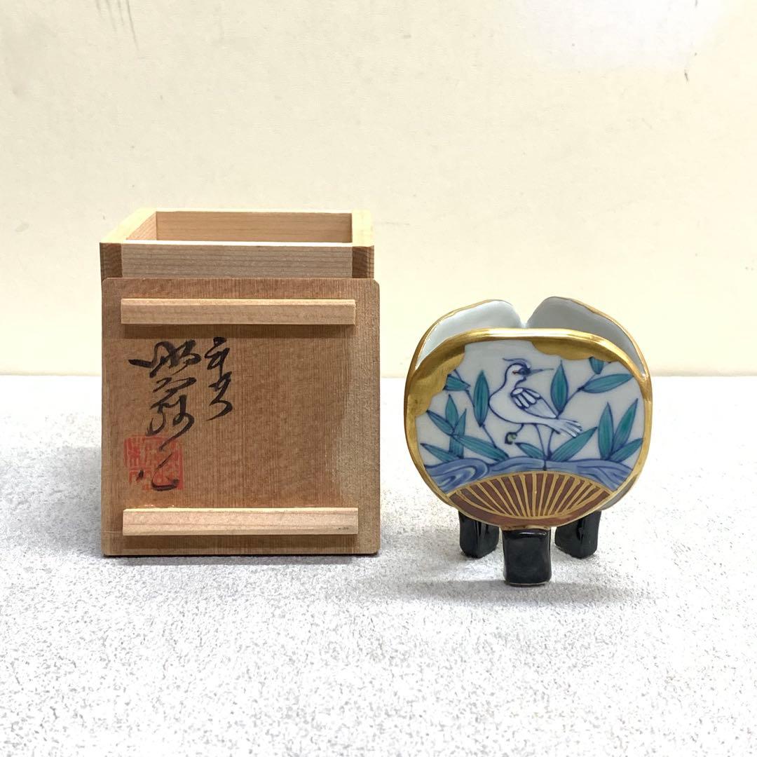 蓋置 高野昭阿弥 団扇 共箱 花鳥 金 茶道具 茶の湯