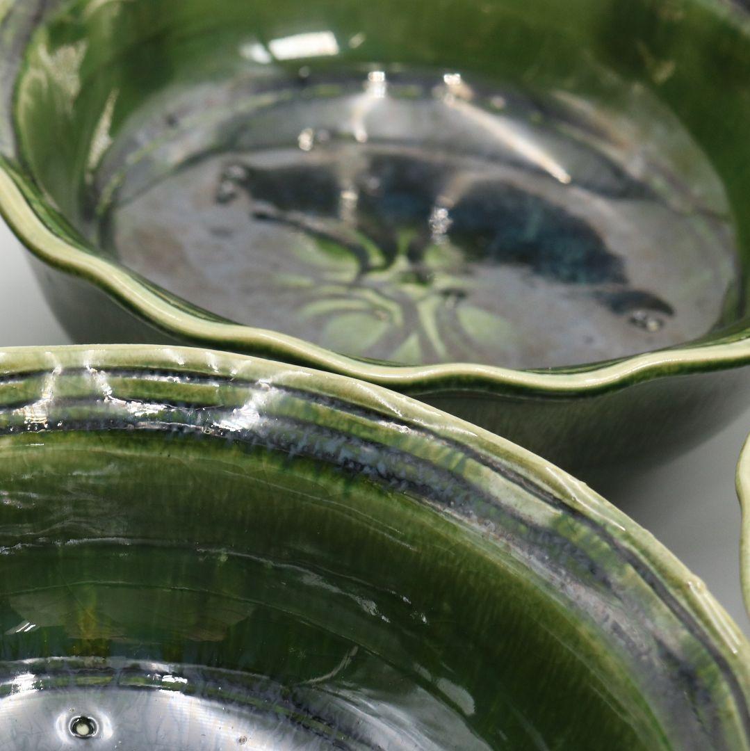 北大路魯山人作 織部小鉢 五客 黒田陶々庵書付 共箱共布　M561　YS