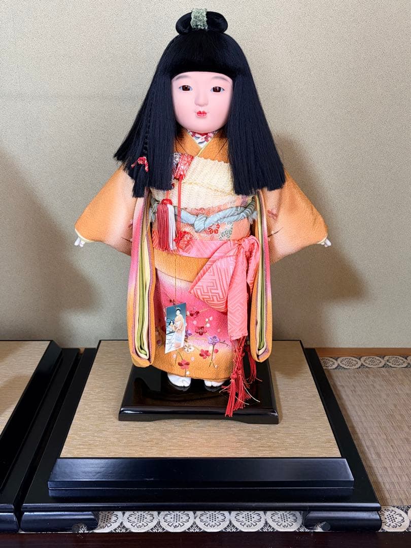 【高級　極美品】市松人形 玉秀作 ペア 男の子 女の子 ガラスケース有　台座付き