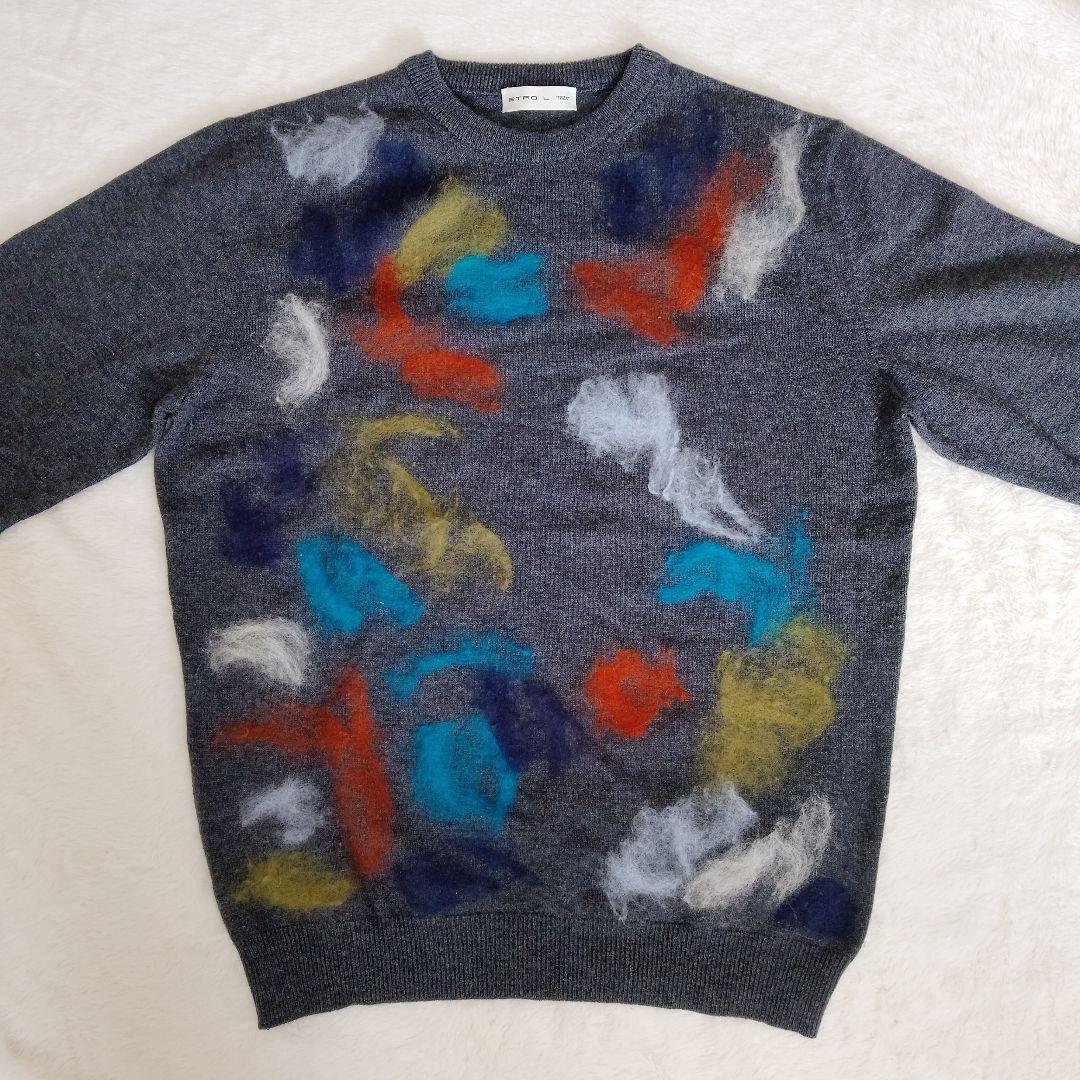 ETRO エトロ　ウールニット　水彩画模様　総柄　イタリア製　グレー　L