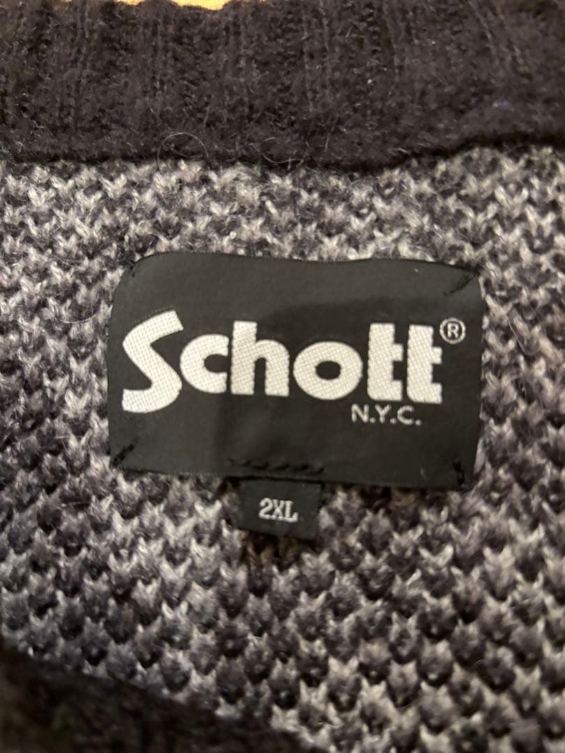 【希少サイズ2XL】Schott（ショット）レオパード柄 モヘア混ニット グレー