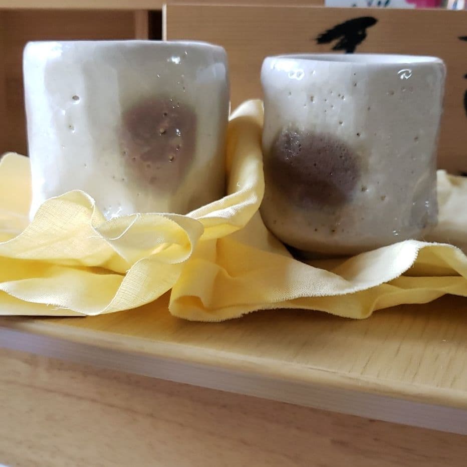 陶芸家　村瀬一郎作　夫婦湯呑み桐箱入