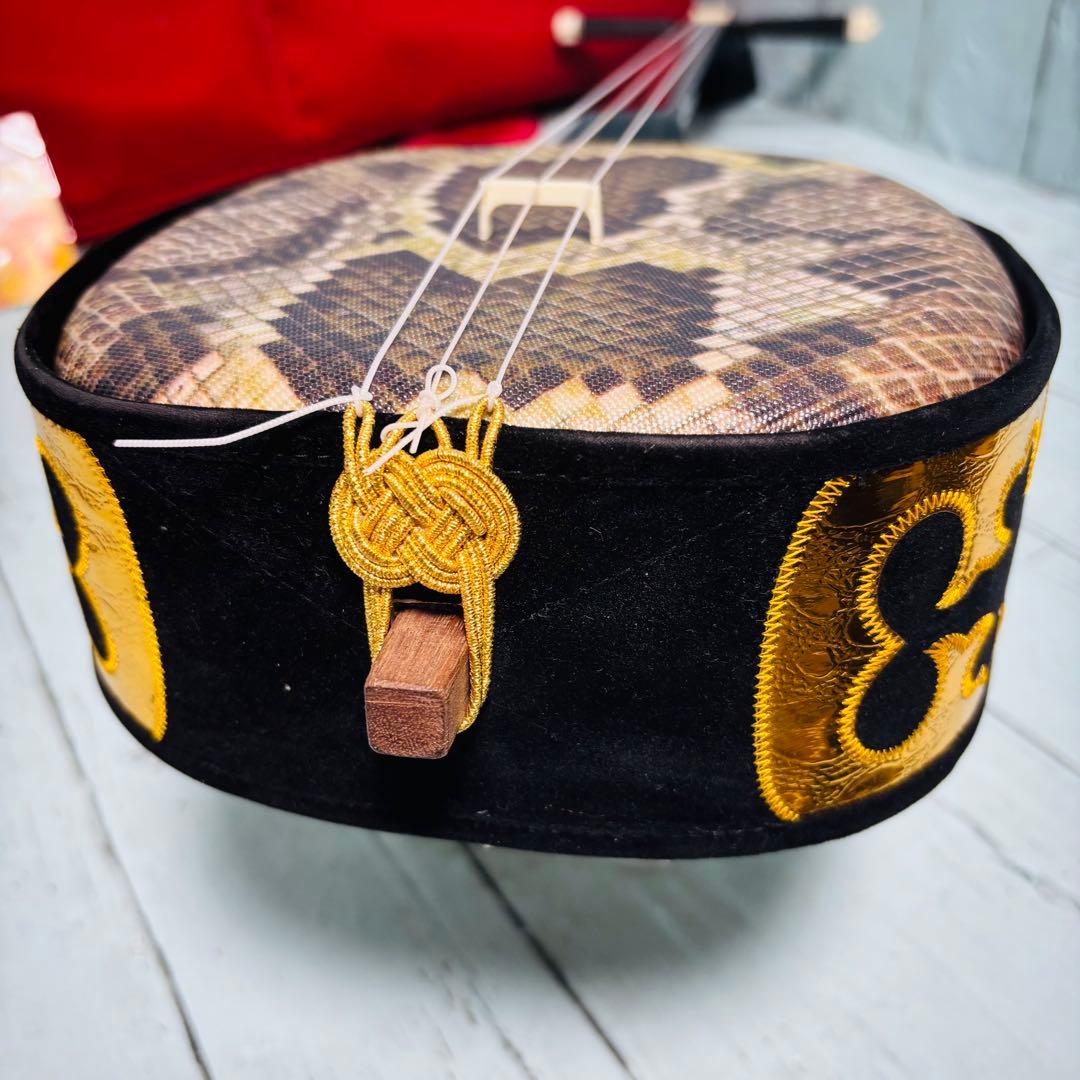 沖縄三線　人工皮　ケース付き　民族楽器　琉球　和楽器　弦楽器　三味線　美品