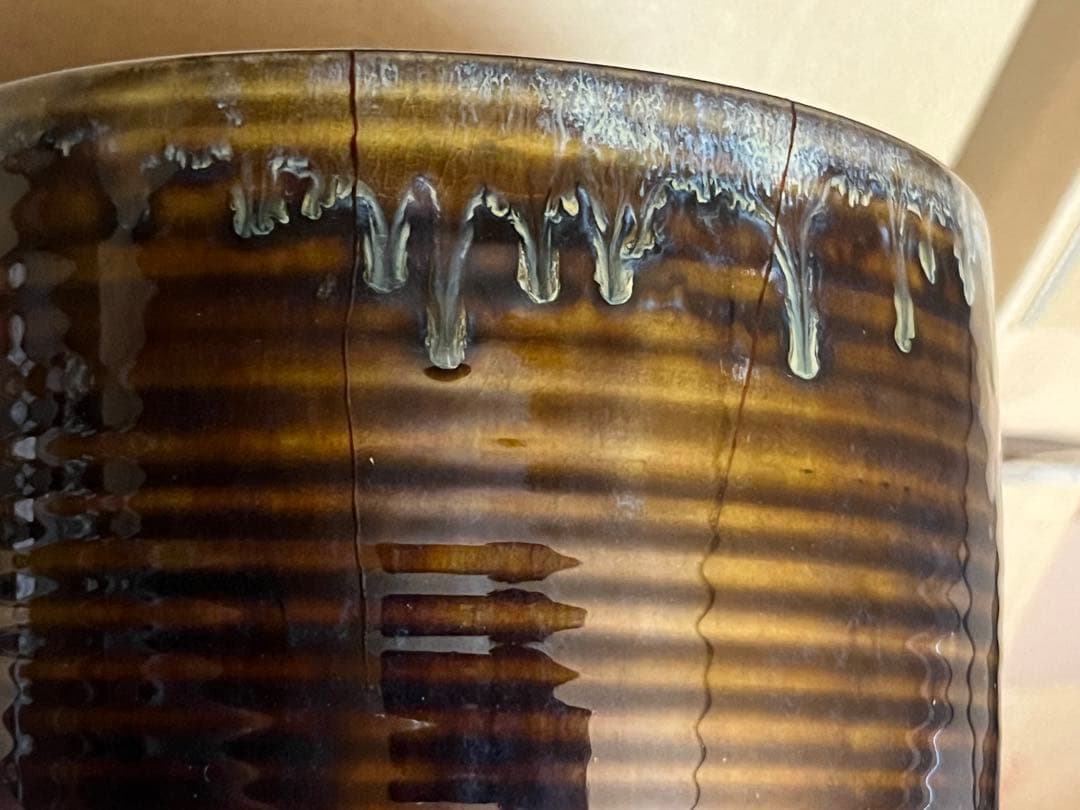 水指■高取焼 八仙窯 漆器蓋 涙紺 遠州七窯 塗蓋 直し有 飴釉 時代物 骨董■