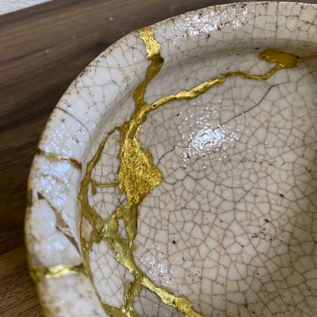 希少　状態良　志野片口茶碗　江戸後期　金箔揃