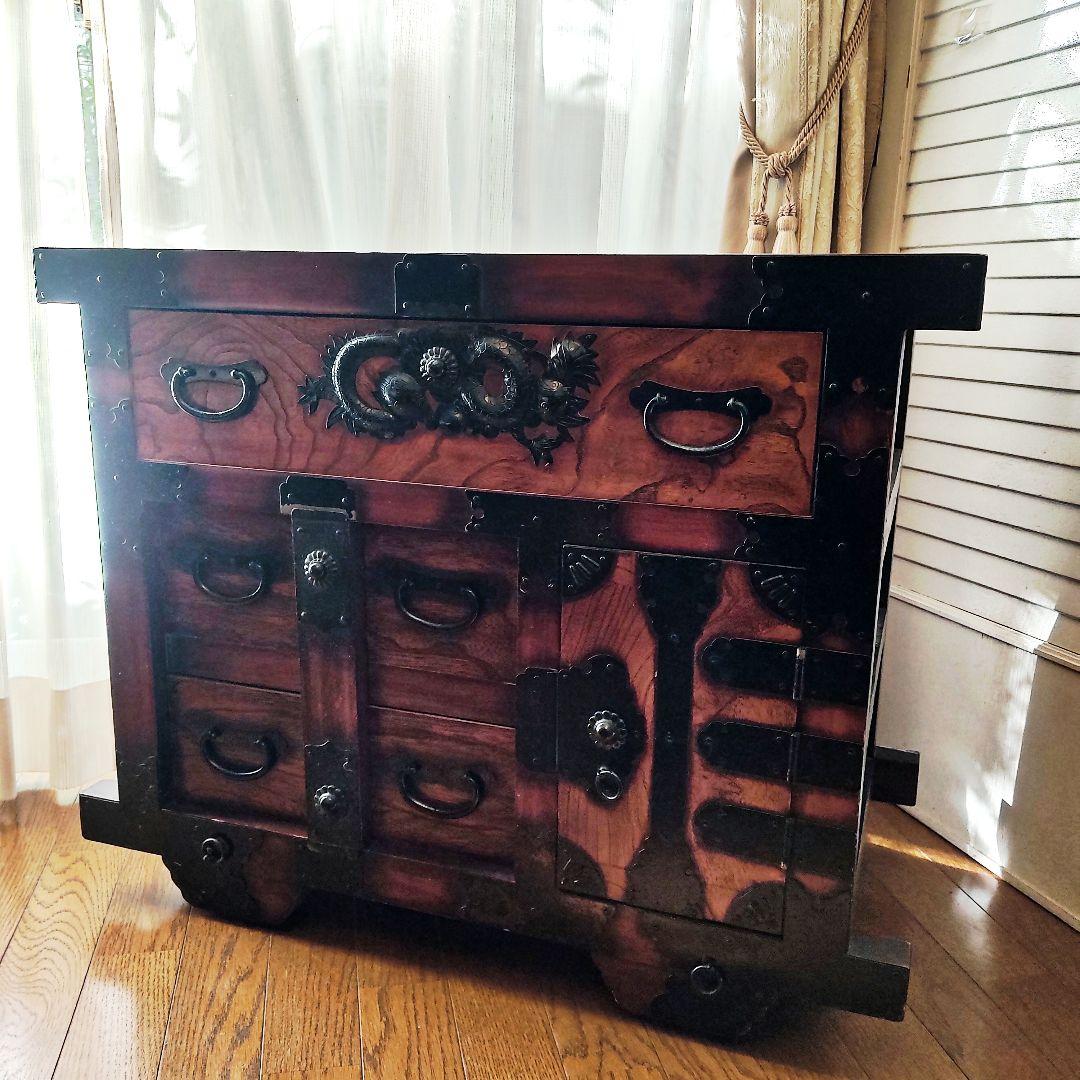 キャスター付き 箪笥 船箪笥 タンス　木製家具 収納家具 キャビネット