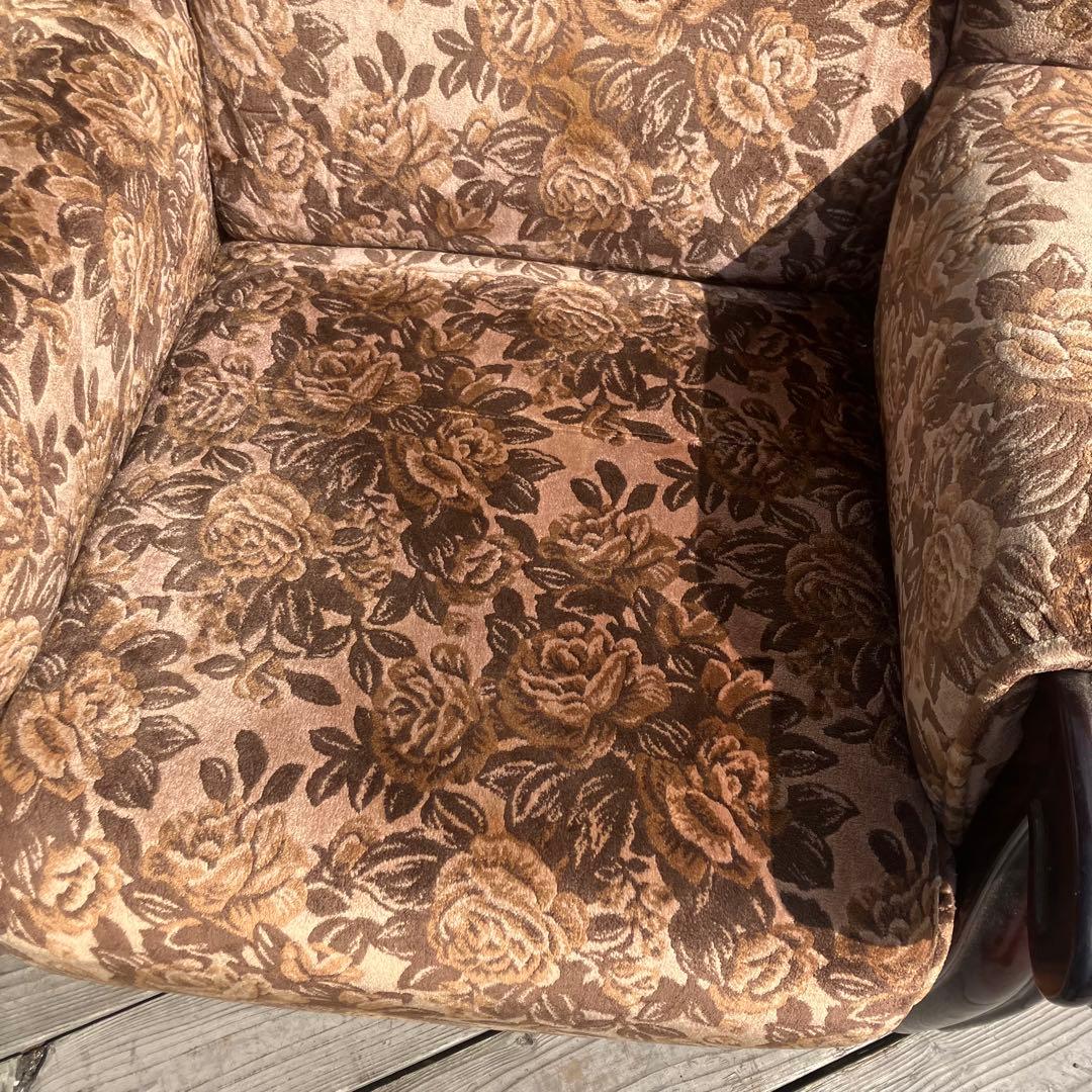 昭和レトロ 薔薇バラ柄 花柄ベロアソファ 1人掛けソファ アームチェア モケット