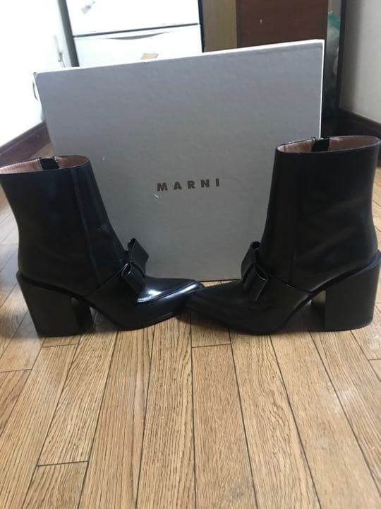 MARNI マルニ　レザーリボンショートブーツ　ブラック