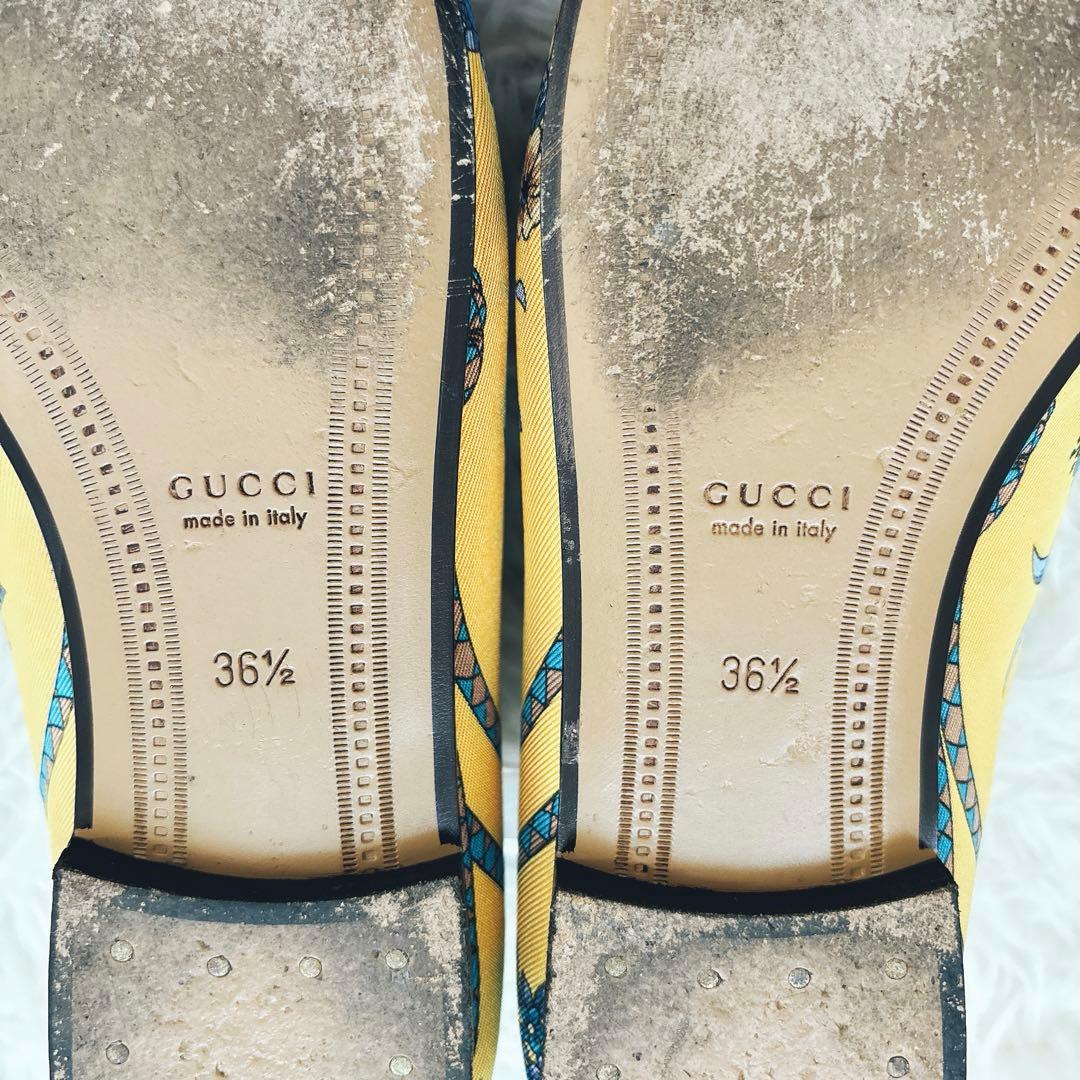 GUCCI フラワープリント　ローファー　総柄　ブルー　イエロー　36ハーフ
