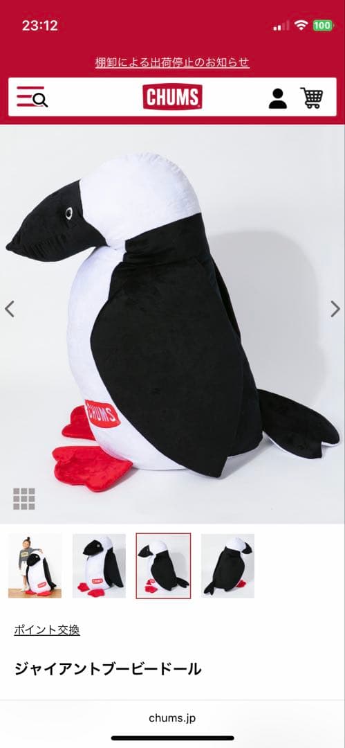 CHUMS ジャイアントぬいぐるみ ブービーバード
