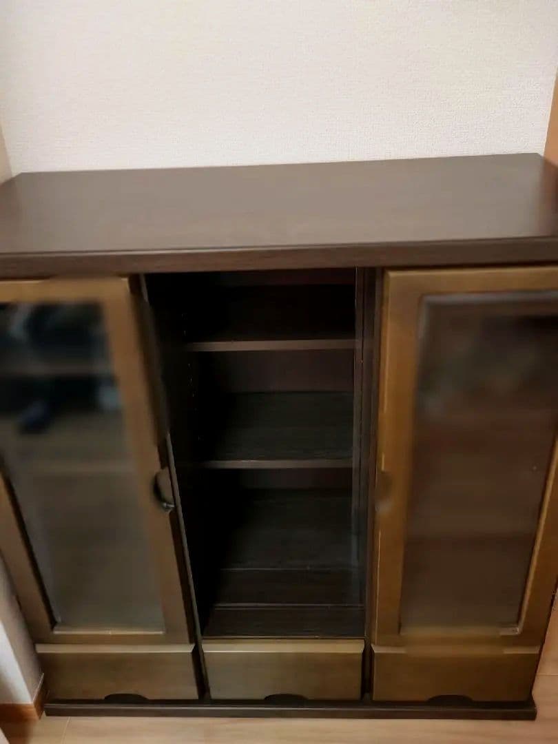 木製本棚 ガラス扉付き ダークブラウン 多収納