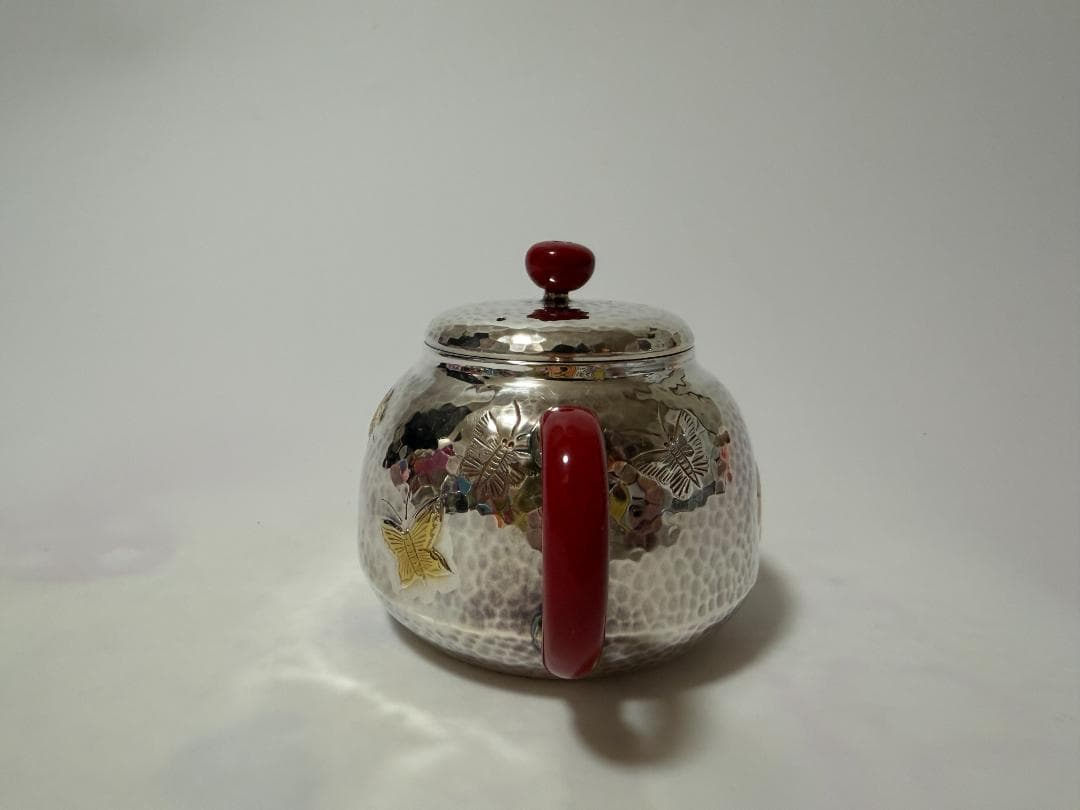 純銀製 蝶文様 急須 銀瓶 煎茶道具