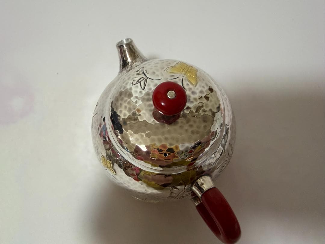 純銀製 蝶文様 急須 銀瓶 煎茶道具