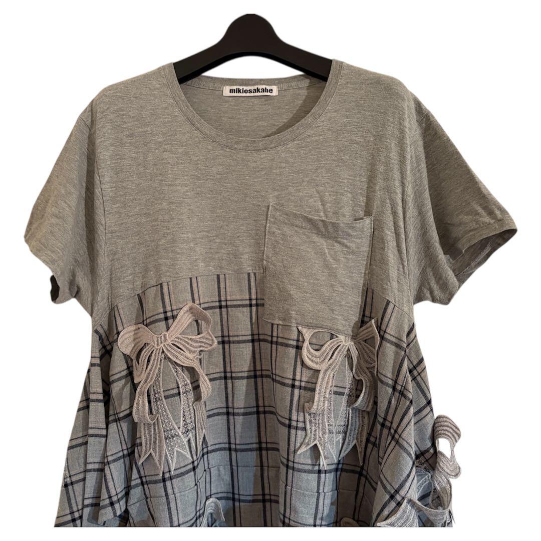 ミキオサカベ　mikiosakabe グレー　半袖ミニワンピース