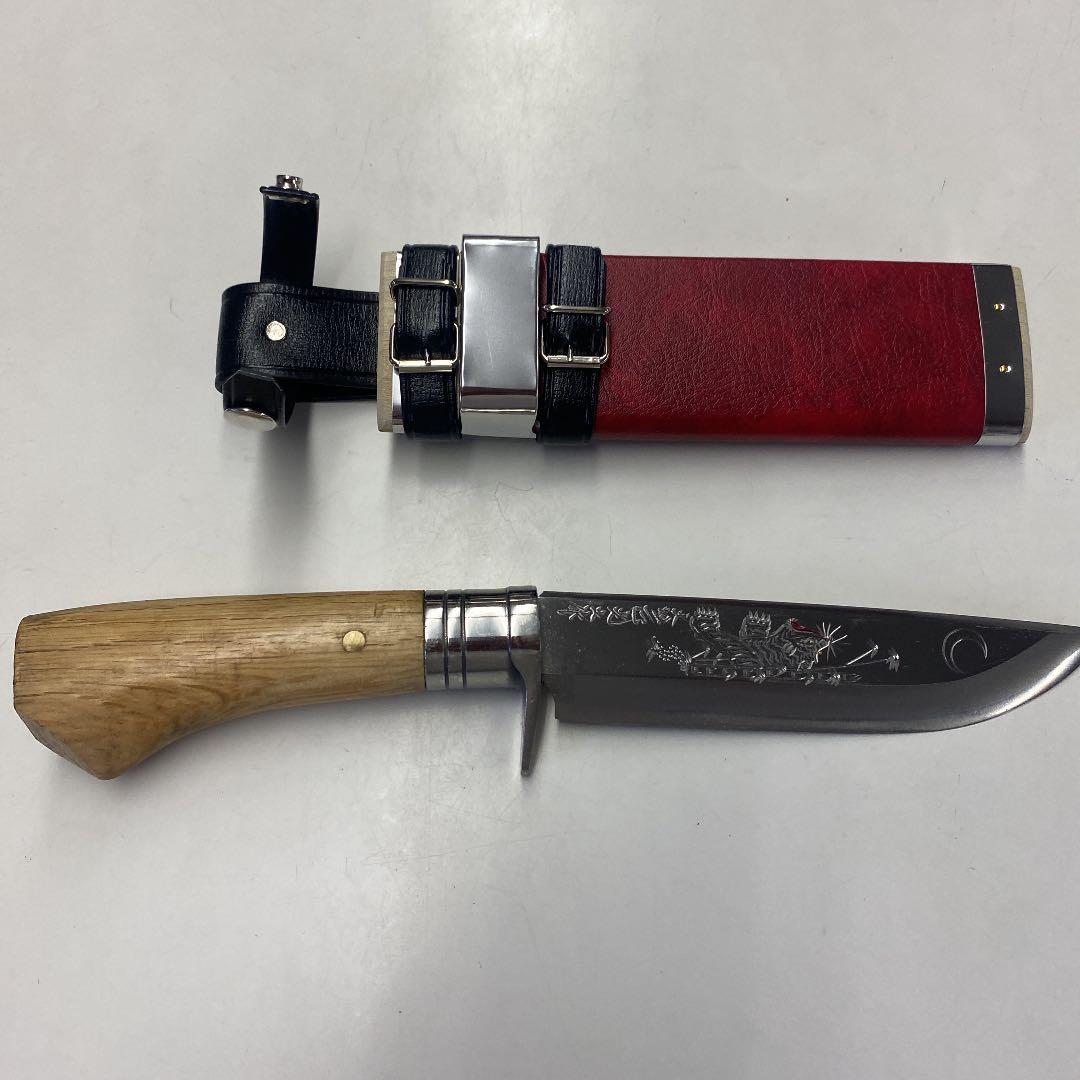 剣鉈　5寸　片刃　土佐刃物　月、竹、虎の彫刻入　アウトドア　ナイフ