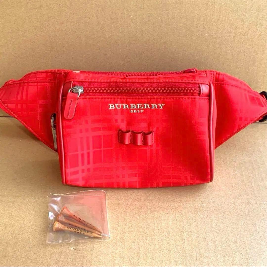 BURBERRY GOLF レッド チェック柄 ウエストポーチ ゴルフグッズ