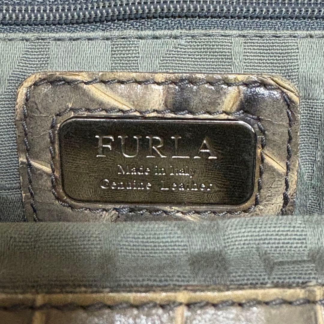 FURLA archive レザー ハンドバッグ Y2K クロコ型押し