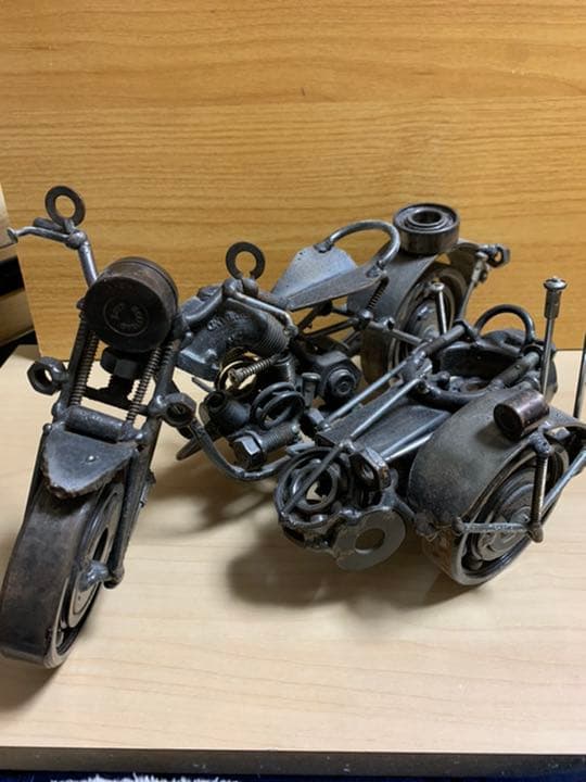 ドラッグスター、ハーレーダビットソン類　全鉄製サイドカーバイク模型