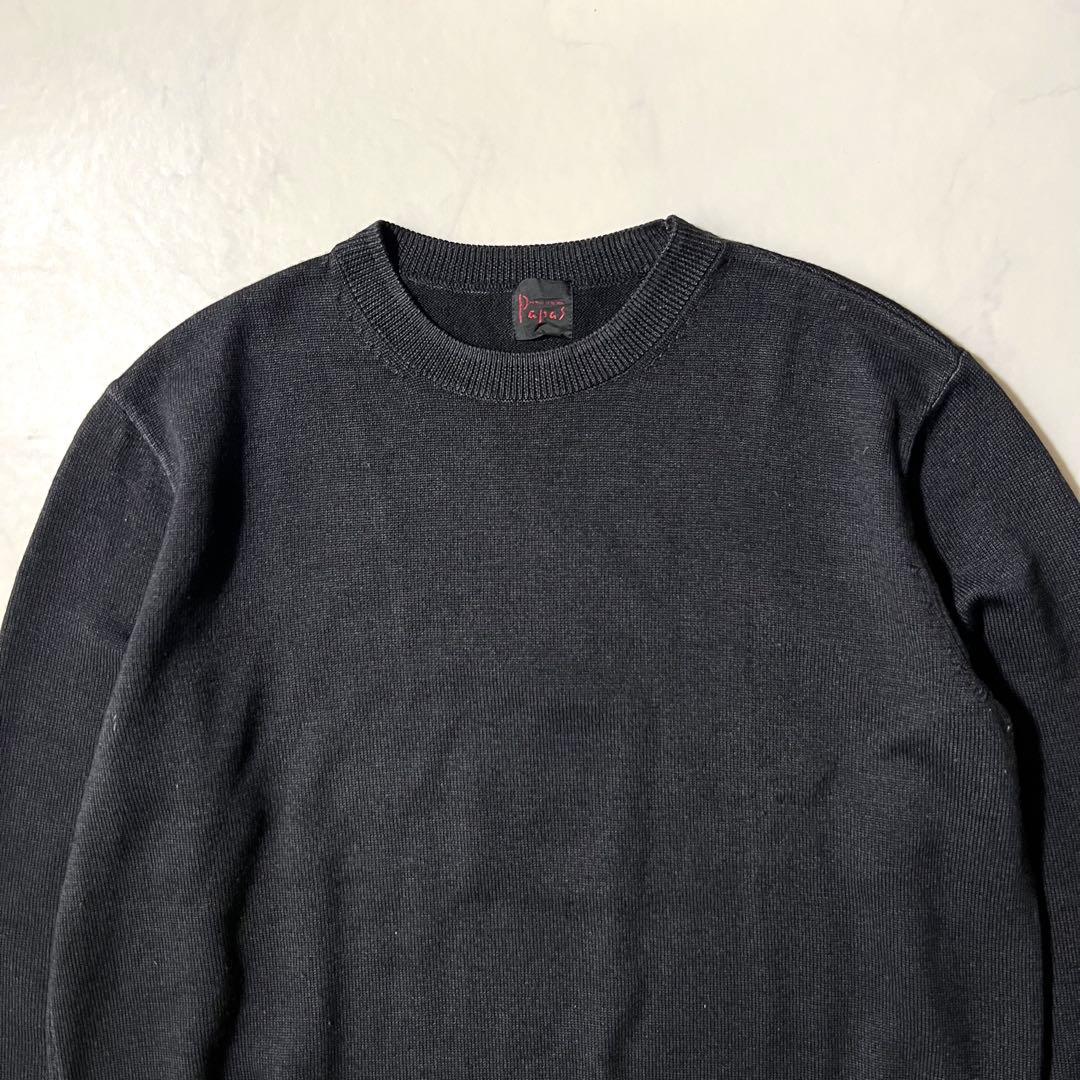 美品パパス 2024年製 ニット 刺繍ロゴ クマ ウール チャコールグレー48