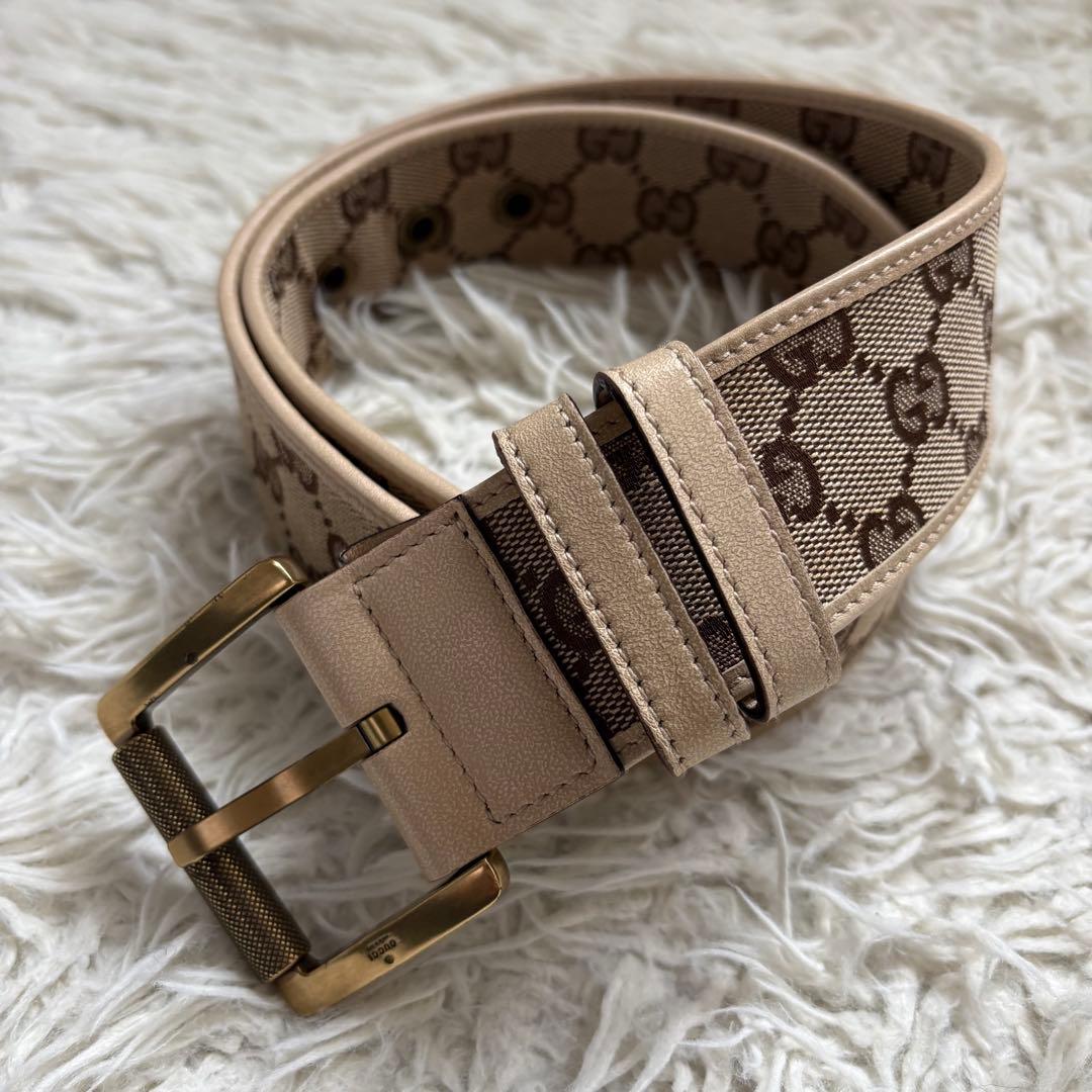 美品　グッチ GUCCI ベルト GGキャンパス 109327 ゴールド金具