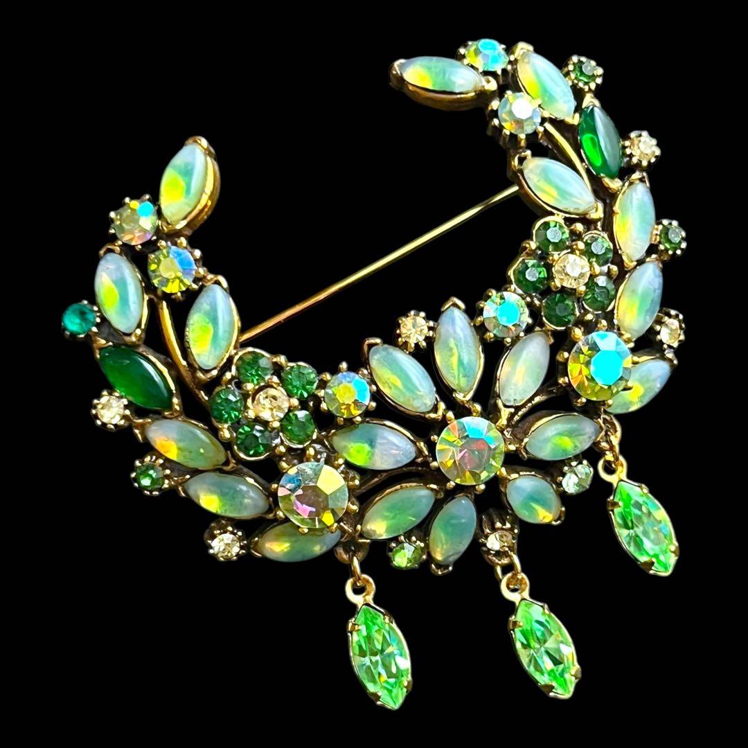 Florenza☆ブックピース☆ウランガラスのクレセントムーンブローチ