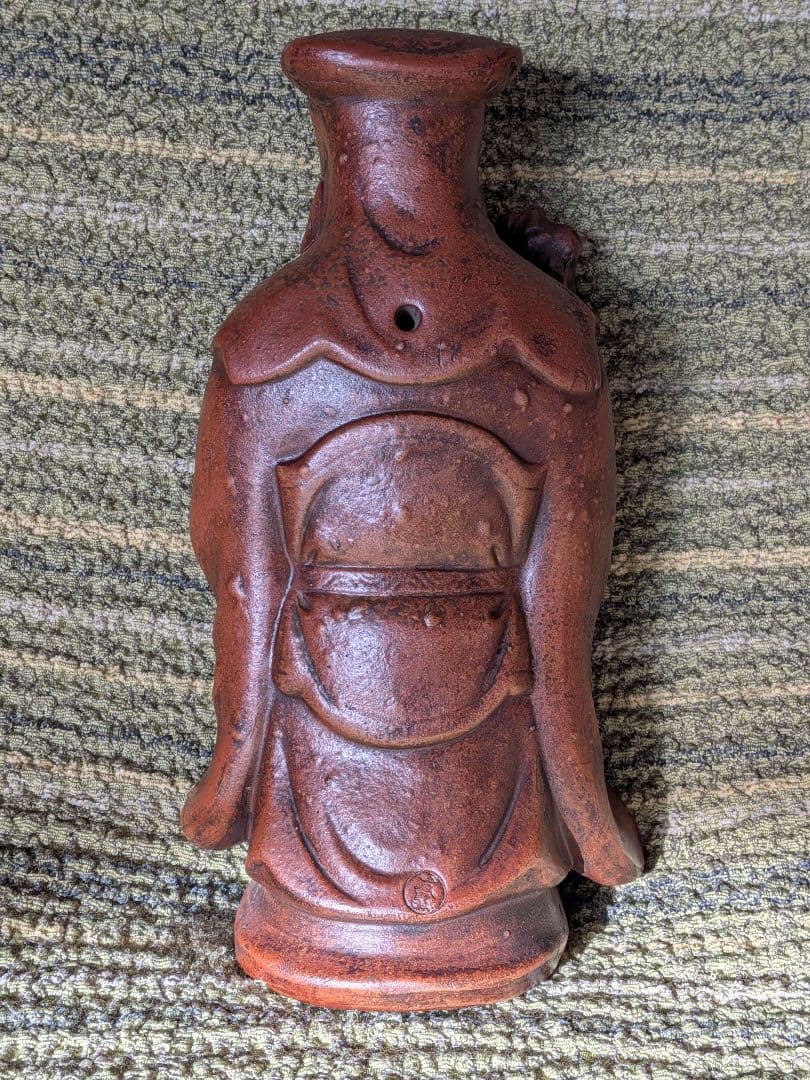 No.18備前焼寿老人置物 A25、備前焼の七福神置物、長寿・智慧の神様、希少品