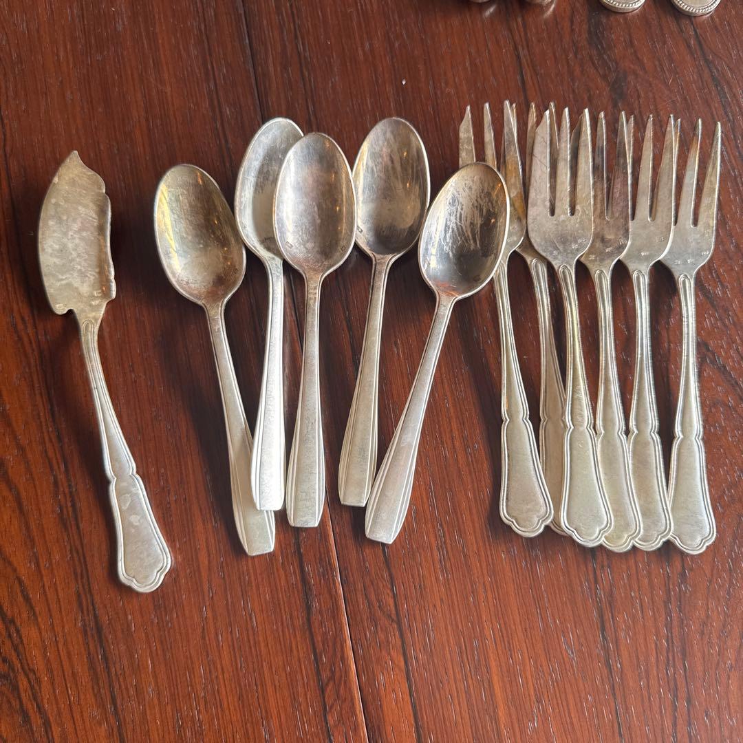 アイスブルー。フランスアンティークカトラリー17本セット