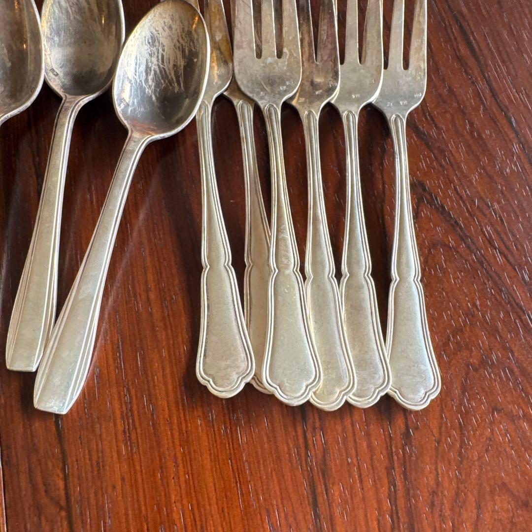 アイスブルー。フランスアンティークカトラリー17本セット