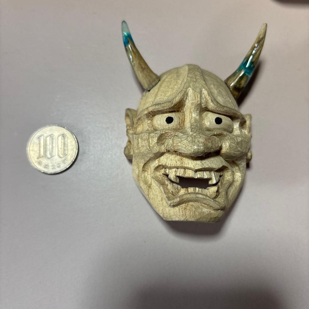 般若　木彫り《桐》 お面　お祭り　彫刻　木彫