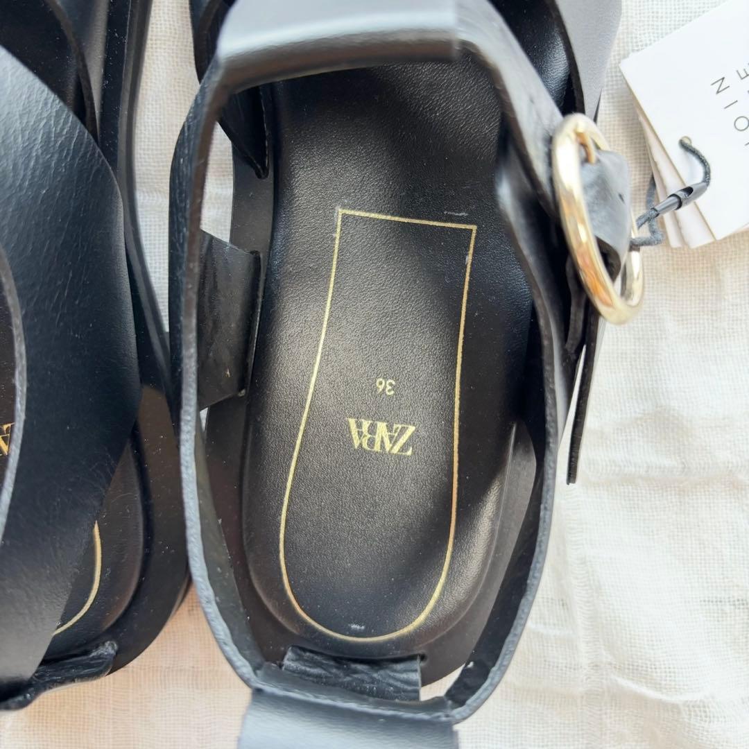 【新品未使用タグ付】 ZARA (ザラ) グルカサンダル フラット ブラック
