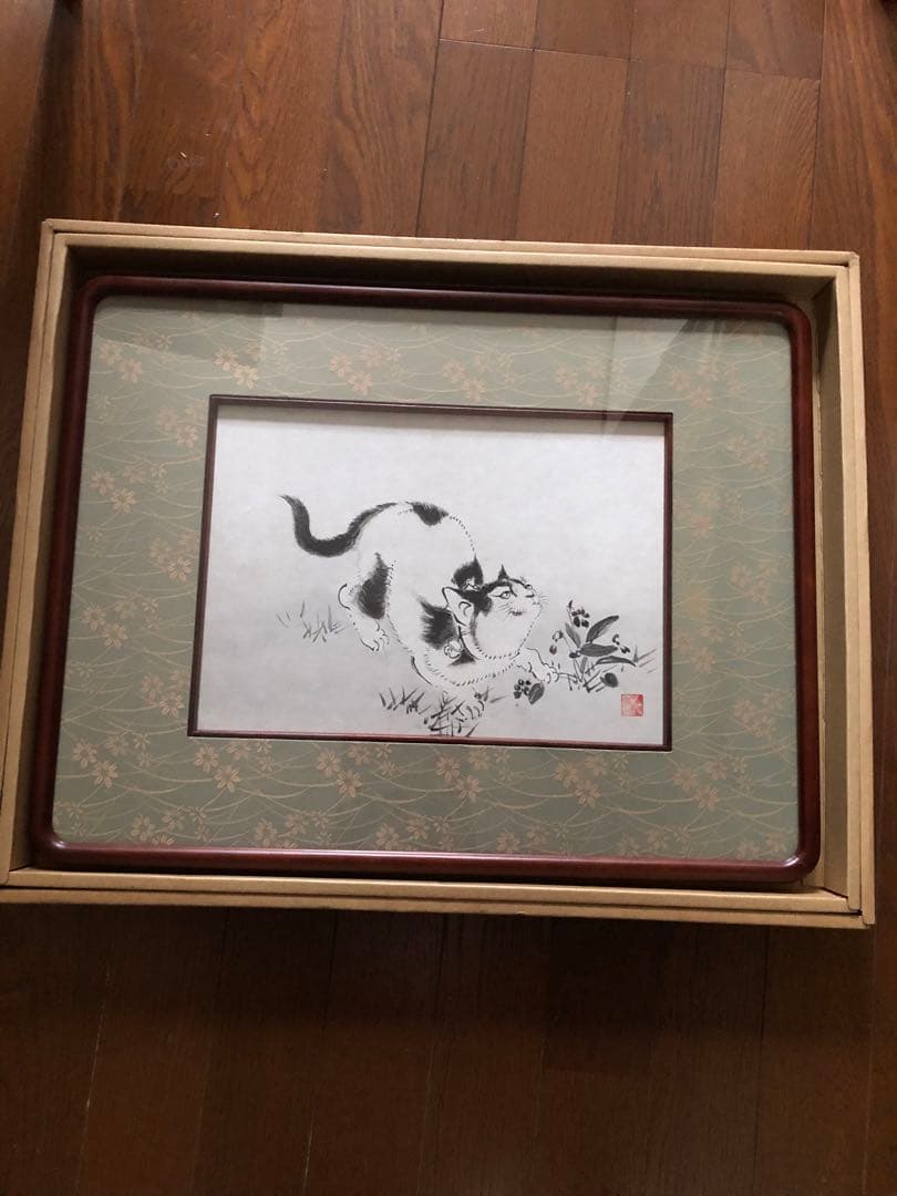【未使用保管品】日本画　猫図