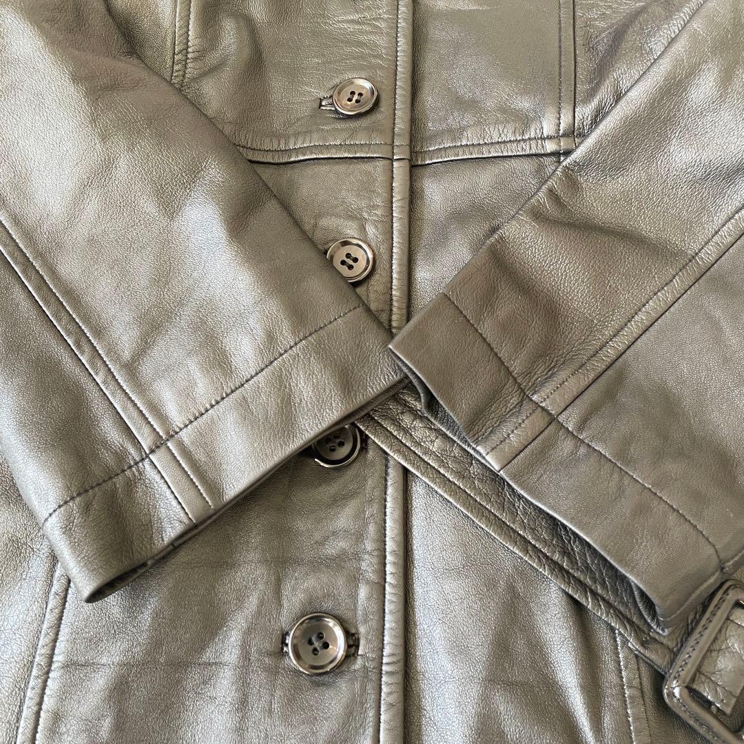 ミスアリス 羊革　レザーコート レザージャケット ベルト付 ひざ丈 ブラック