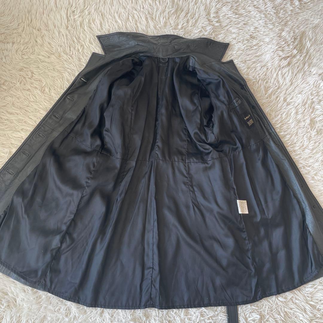 ミスアリス 羊革　レザーコート レザージャケット ベルト付 ひざ丈 ブラック