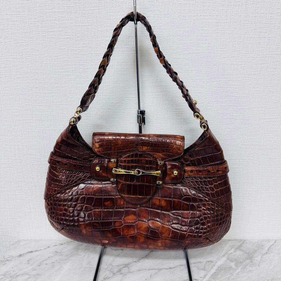✨GUCCI✨グッチ✨クロコダイル✨ブラウン✨ヴィンテージ✨ハンドバッグ✨