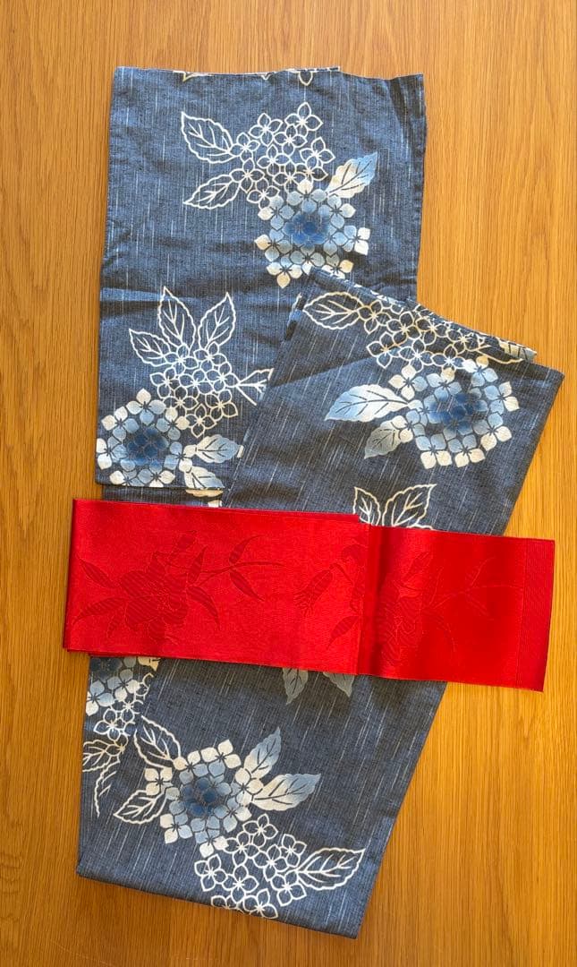 竺仙　浴衣　あじさい　帯付き　Lサイズ