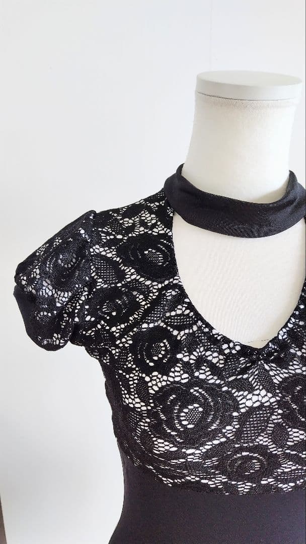 チョーカー風娘役黒レースレオタードS～Mサイズ