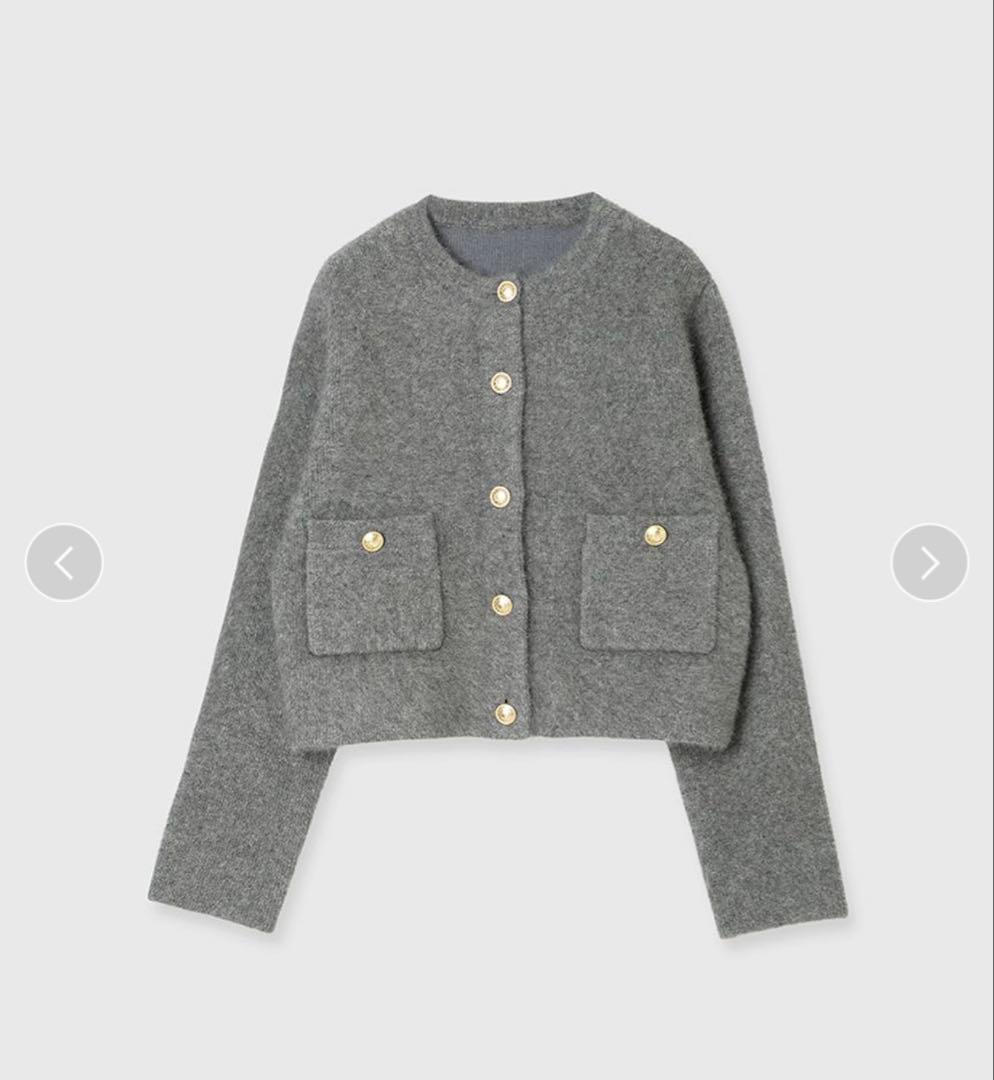 anuans ラクーンブレンドノーカラーニットジャケット