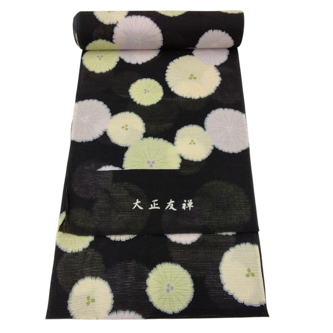 紫織庵　大正友禅　綿絽　絽　浴衣　反物　着物　黒　#7