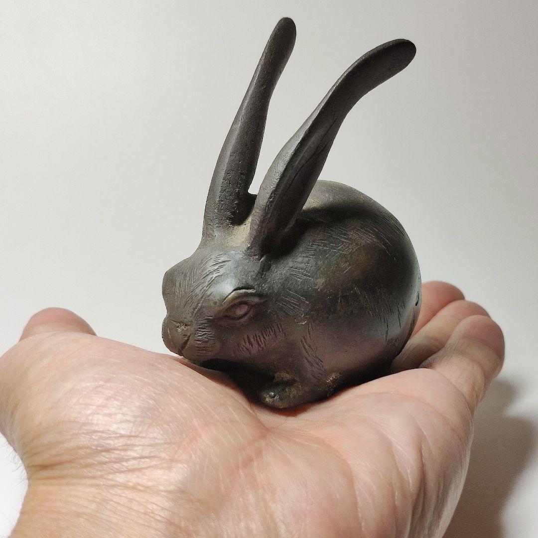 古銅　長耳兎置物　江戸時代
