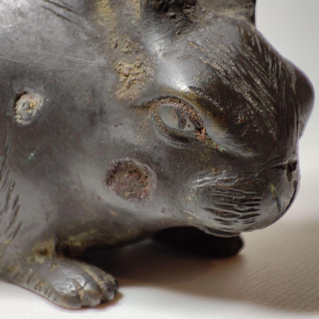 古銅　長耳兎置物　江戸時代