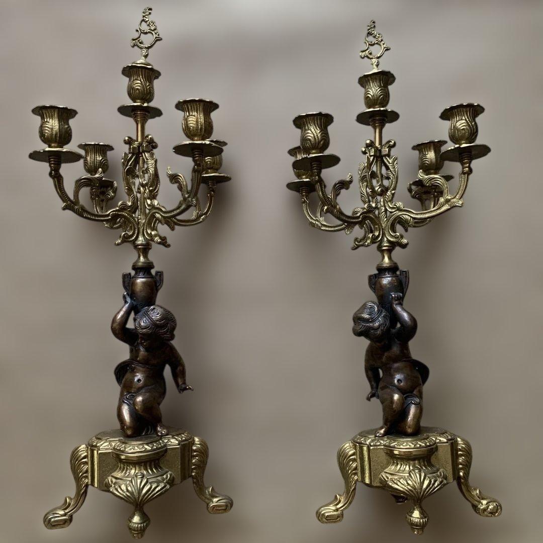 バロックスタイル ブロンズキャンドルホルダー ペア