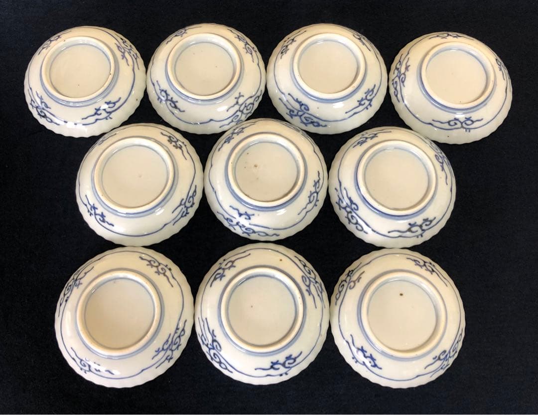 割引❗️《レ》幕末 伊万里 染付 豆皿10客 口縁輪花しのぎ手 1f